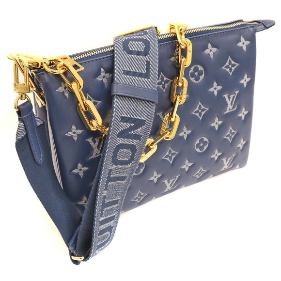 Louis Vuitton Handbags - Louis Vuitton Coussin Lambskin Bag Puff Denim White Navy Blue Chain Handle